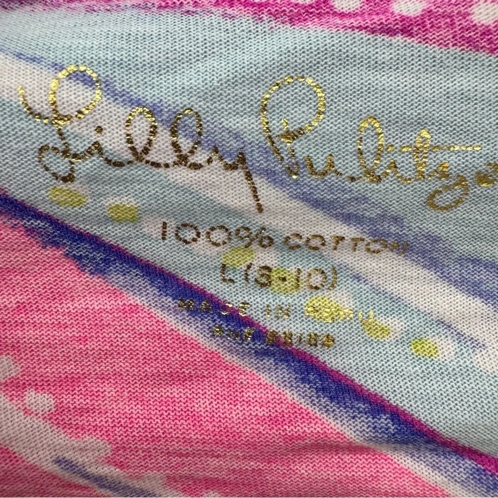 Lilly Pulitzer Oh My Guava Magenta Fanning Romper Sz Lg 8-10 pink blue multi